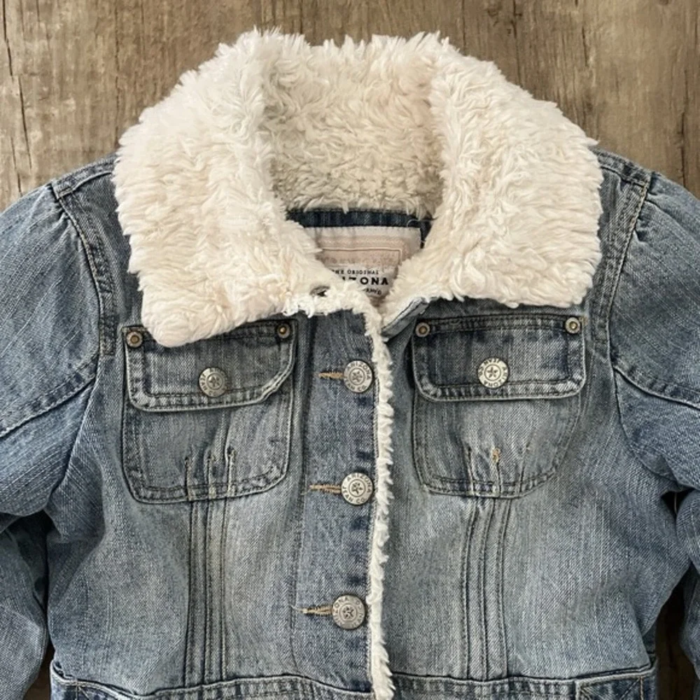 Original Arizona Jean Co. Girls Warm Denim Jean Jacket Faux-Fur Lining Cream 7/8